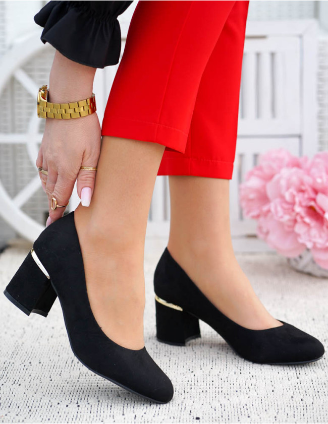 Czarne Zamszowe Czółenka Na Niskim Obcasie Ester