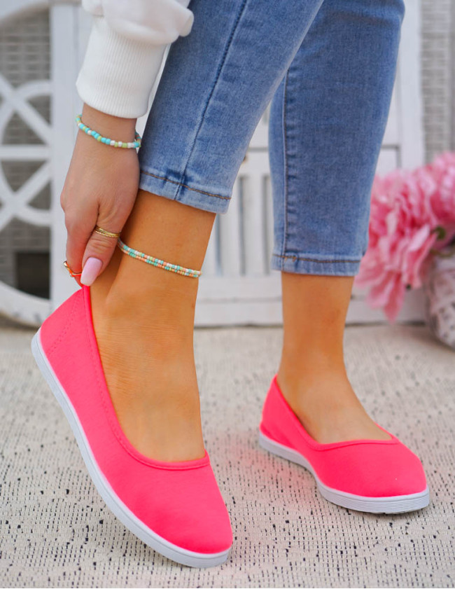 Neonowe Różowe Tenisówki Balerinki Tekstylne Mia