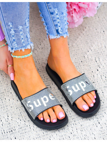 Lekkie Piankowe Klapki Damskie Cekinowe Black