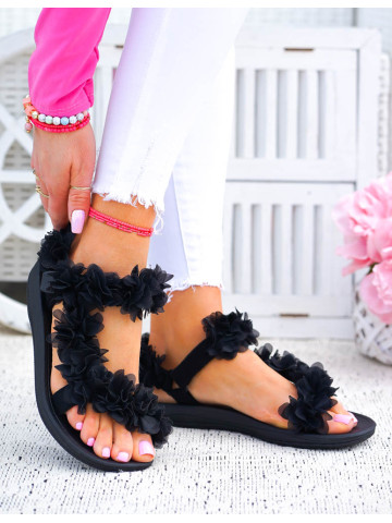 Sandały Na Płaskim Spodzie Kwiaty Black Rose