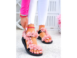 Sandały Na Płaskim Spodzie Kwiaty Pink Rose