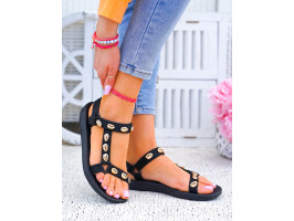 Czarne Eleganckie Sandały Z Perełkami Gold