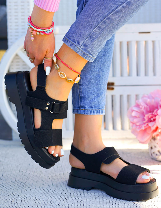 Czarne Sportowe Sandały Na Platformie Napoli