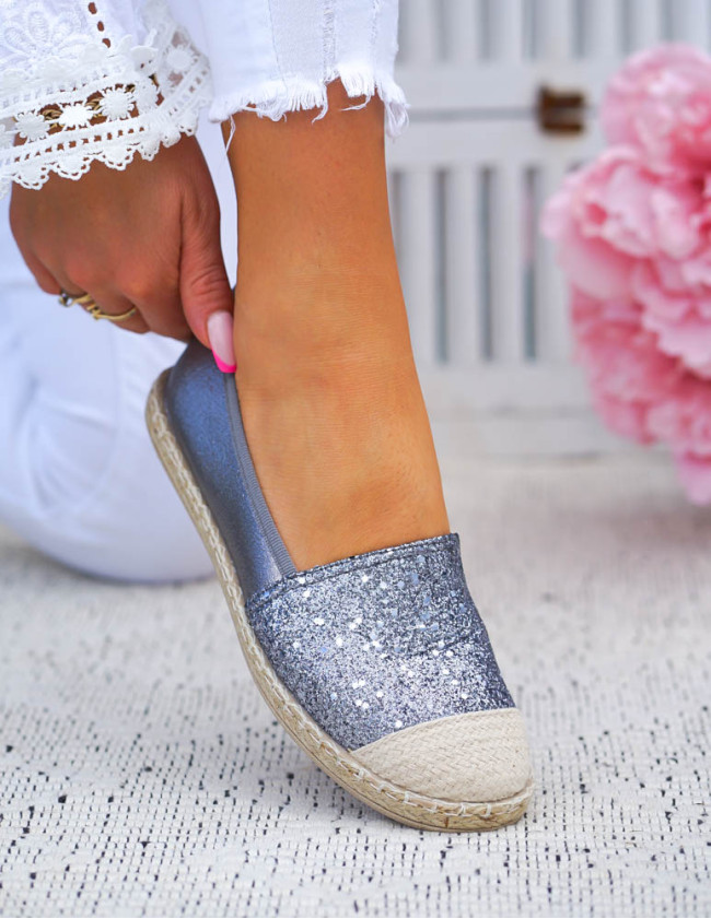 Szare Brokatowe Espadryle Baleriny Diamonds