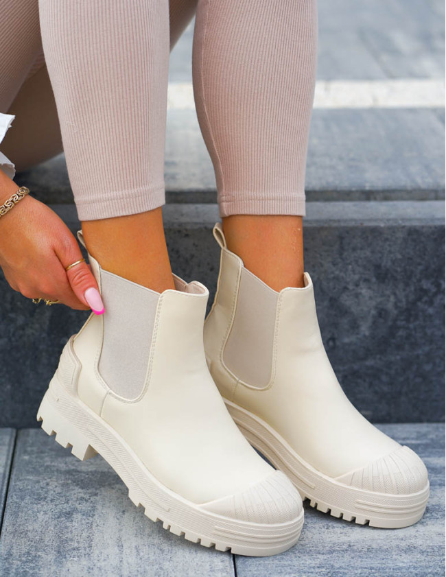 Krótkie Beżowe Botki Z Gumami Na Platformie Sonic Krótkie Beżowe Botki Z Gumami Na Platformie Sonic