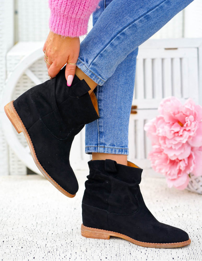 Krótkie Czarne Zamszowe Botki Na Koturnie Save Krótkie Czarne Zamszowe Botki Na Koturnie Save