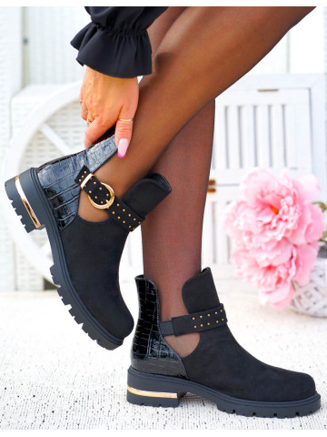 Czarne Eleganckie Botki Damskie Z Wycięciem Jannet Czarne Eleganckie Botki Damskie Z Wycięciem Jannet