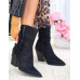 Czarne Zamszowe Botki Kowbojki Damskie Brulette