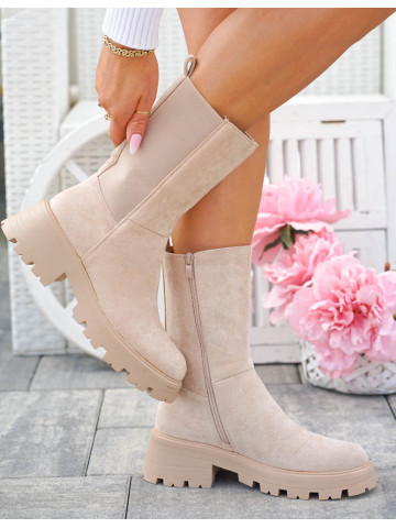 Beżowe Glany Botki Zamszowe Beige Suede Beżowe Glany Botki Zamszowe Beige Suede