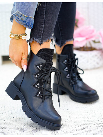 Czarne Sznurowane Botki Damskie Oficerki Design Czarne Sznurowane Botki Damskie Oficerki Design