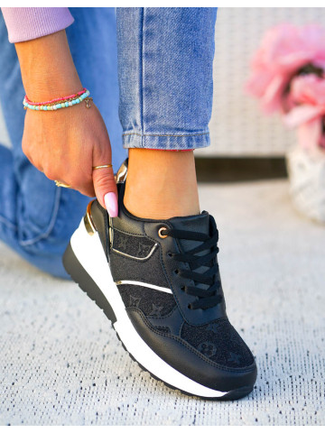 Czarno-Złote Eleganckie Buty Sportowe Damskie LV