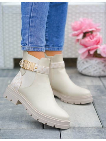 Beżowe Botki Workery Na Grubej Podeszwie Shon