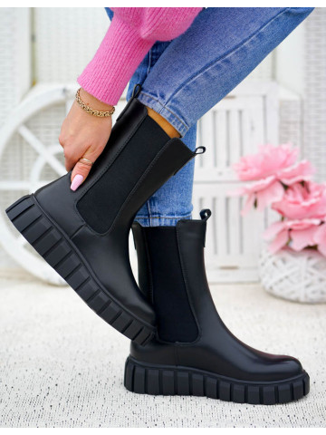 Czarne Botki Damskie Na Grubej Podeszwie Z Gumą Mess Czarne Botki Damskie Na Grubej Podeszwie Z Gumą Mess