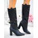 Długie Czarne Kozaki Ze Skóry Na Obcasie Melanie