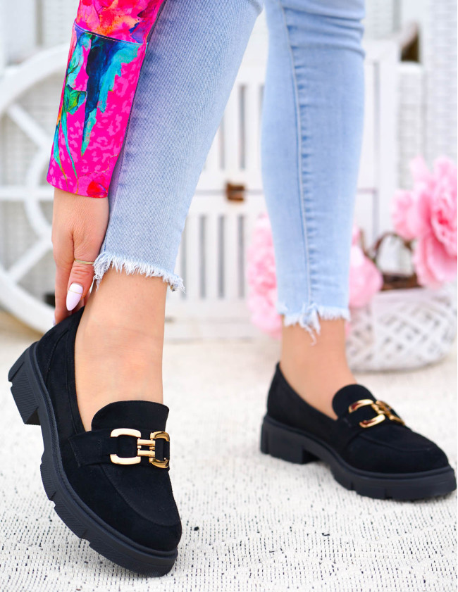 Czarne Zamszowe Mokasyny Na Grubej Podeszwie Malme