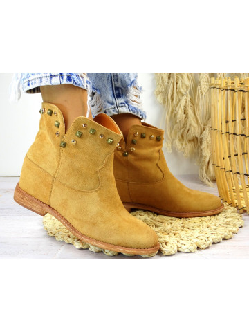 Botki Damskie Ukryty Koturn Camel