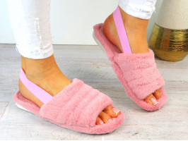 Klapki Kapcie Ciapy Po Domu z Gumką Różowe Futerko